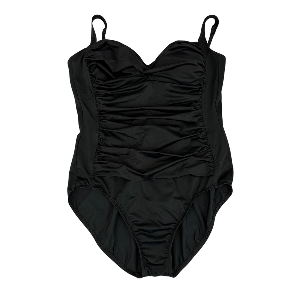 Trimshaper Swimsuit Women 18 Black One Piece Ruched Tummy Control Adjustable
